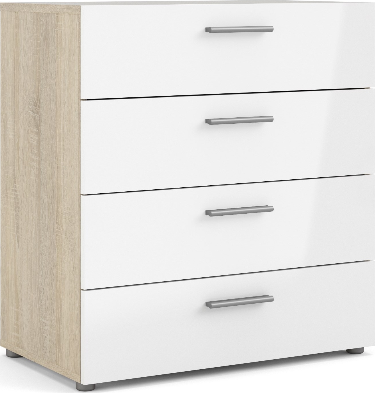 Pepe brede ladekast met 4 lades - Eiken/wit