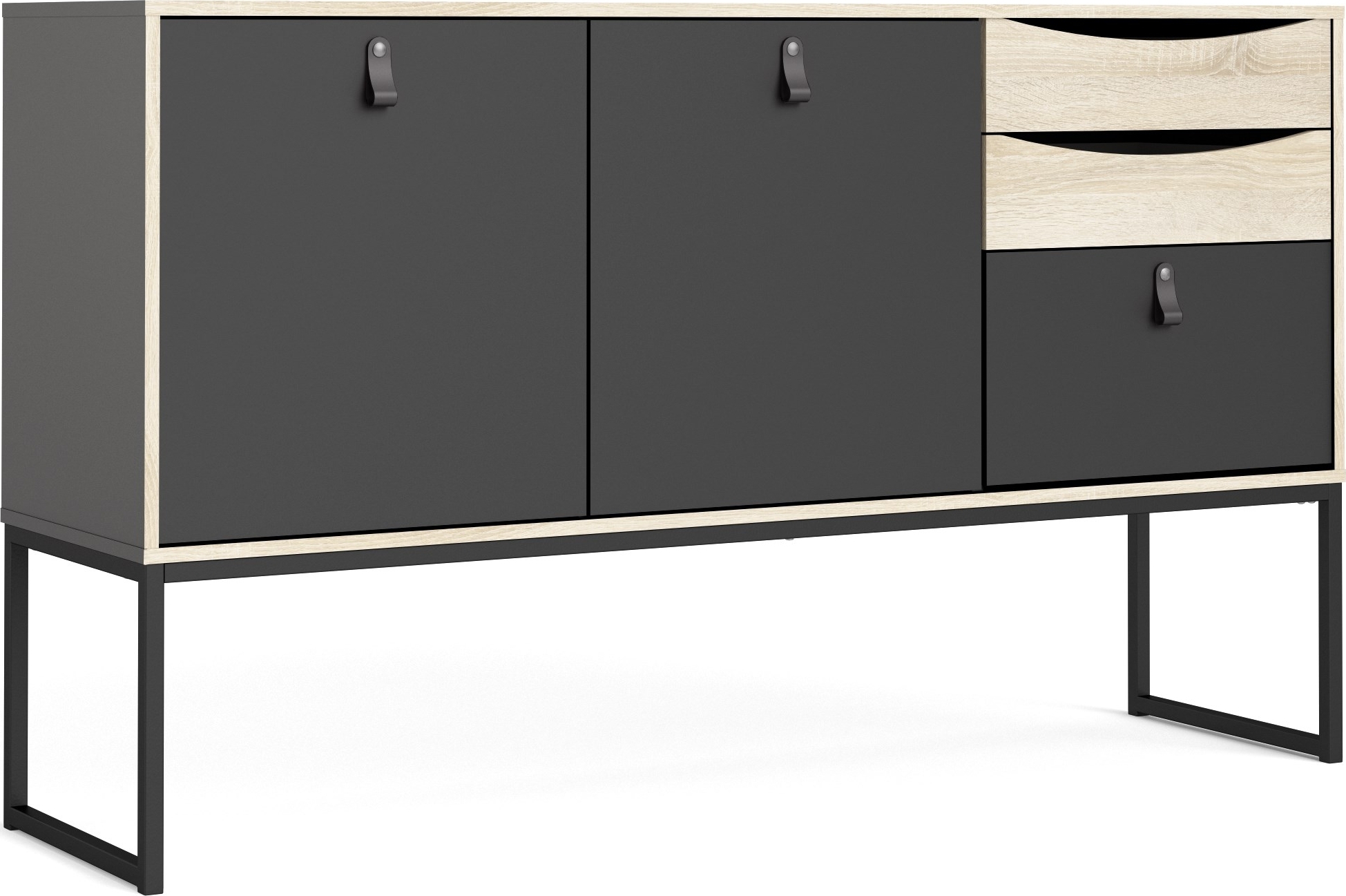 Stubbe skänk med 3 dörrar och 2 lådor - Svart/ek Stubbe skänk med 3 dörrar och 2 lådor - Svart/ek