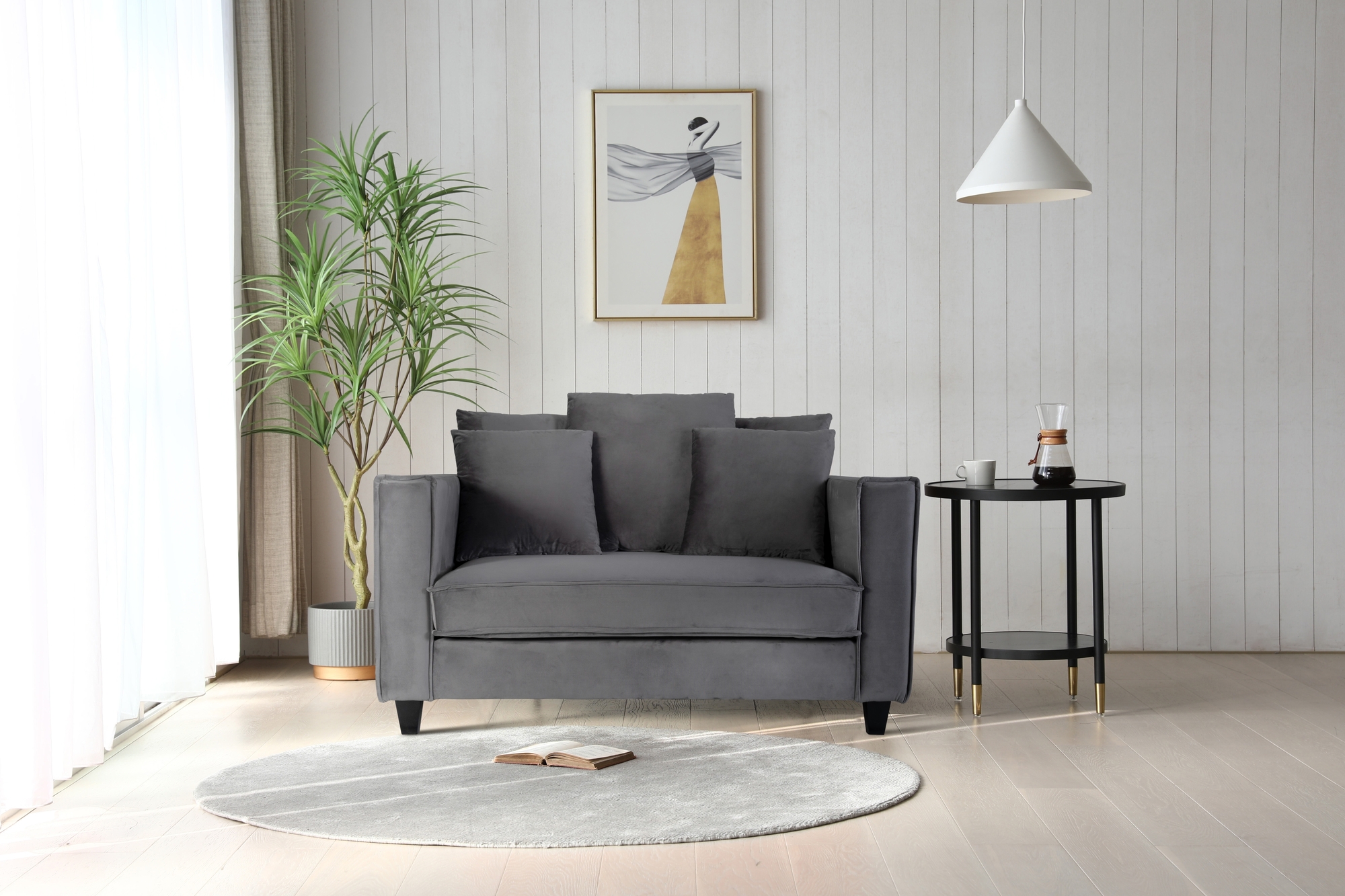 Stor ftlj i mrkgr sammet - 138 cm bred + Flckborttagare fr mbler