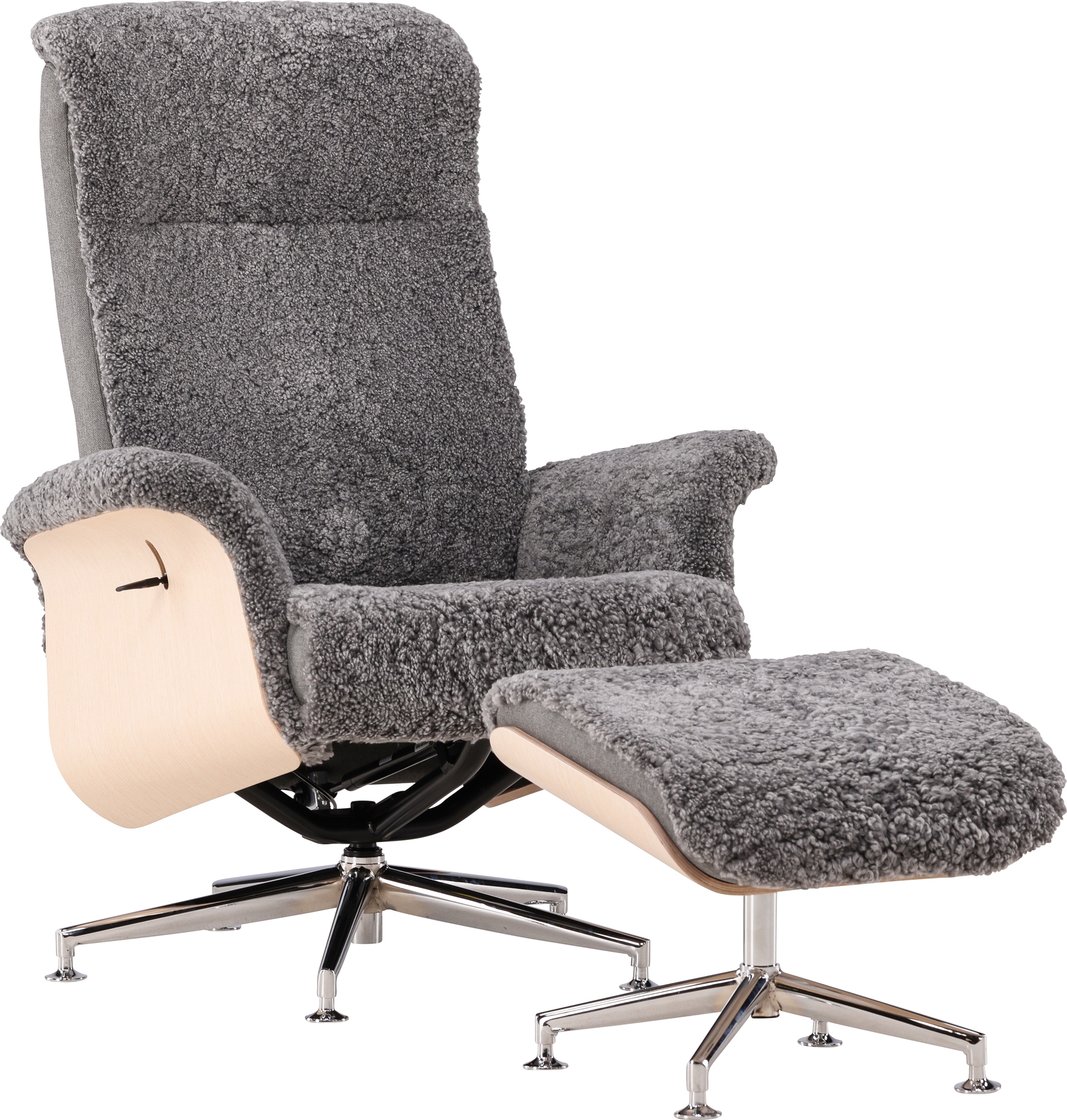 Schapenvacht fauteuil met voetenbank grijs/wit geverfd - Ulla