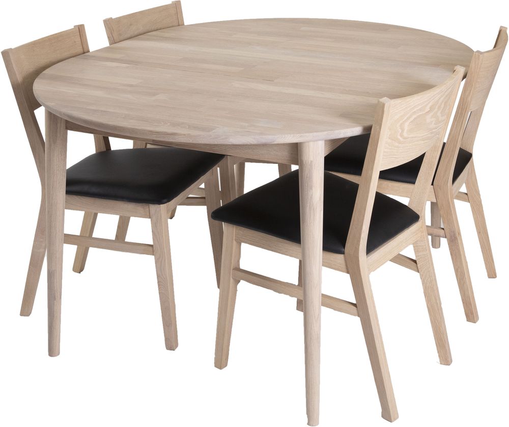 Odense matgrupp inkl. 4 st Flen stolar - Vitoljad ek/Svart PU