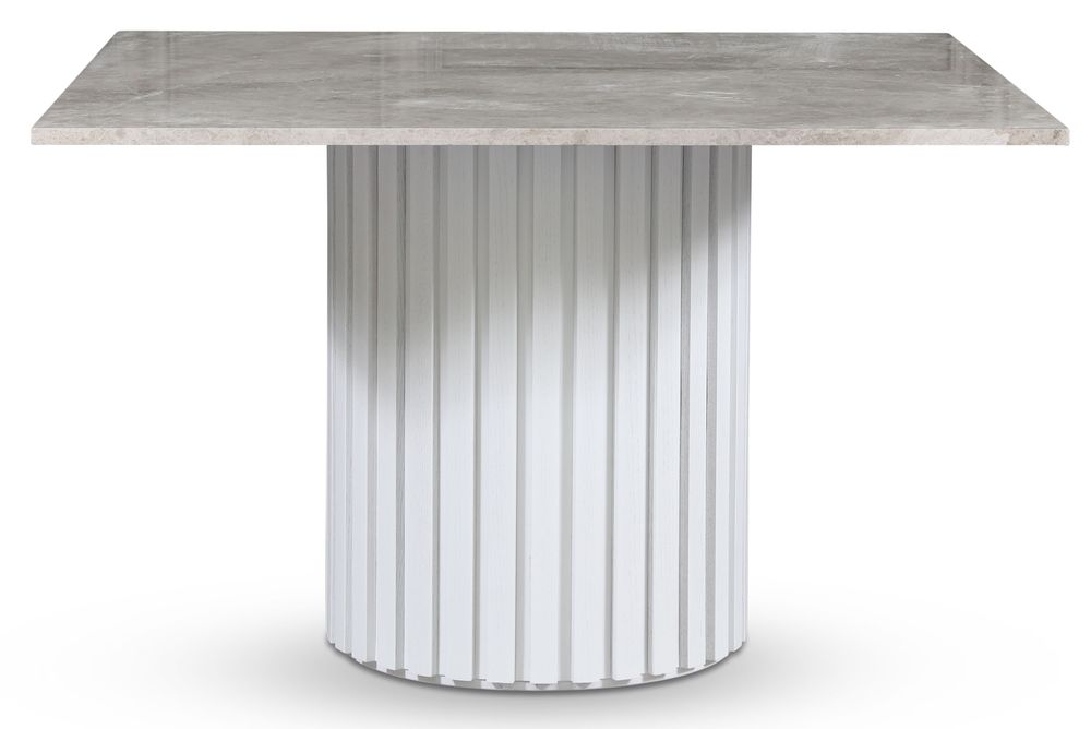 Empire matbord 120 x 120 cm - Grå marmor / Vit lamell träfot Empire matbord 120 x 120 cm - Grå marmor / Vit lamell träfot