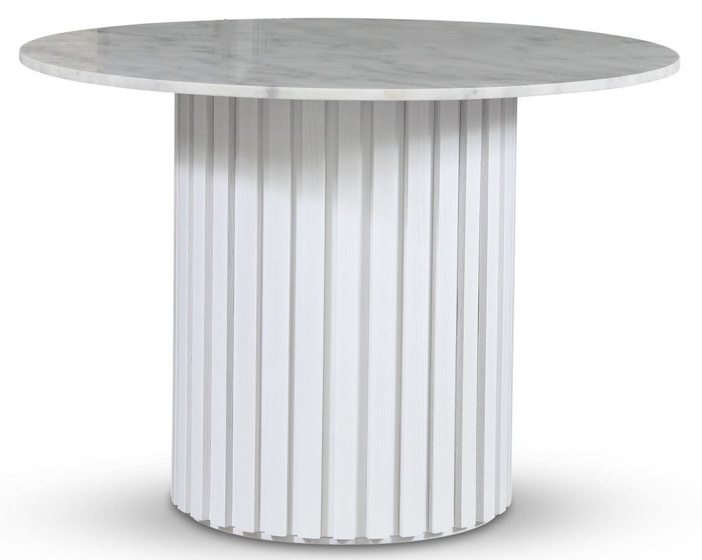 Empire matbord �105 cm - Ljus marmor / Vit lamell tr�fot