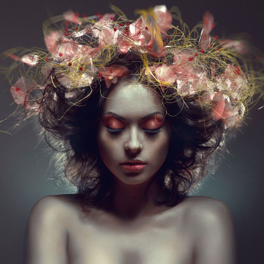 Glastavla - Flower wreath - 100x100 cm