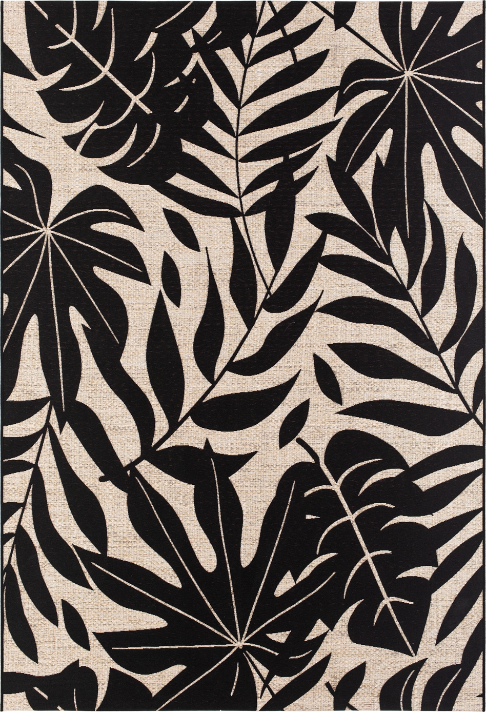 Domani Monstera plat geweven vloerkleed Zwart