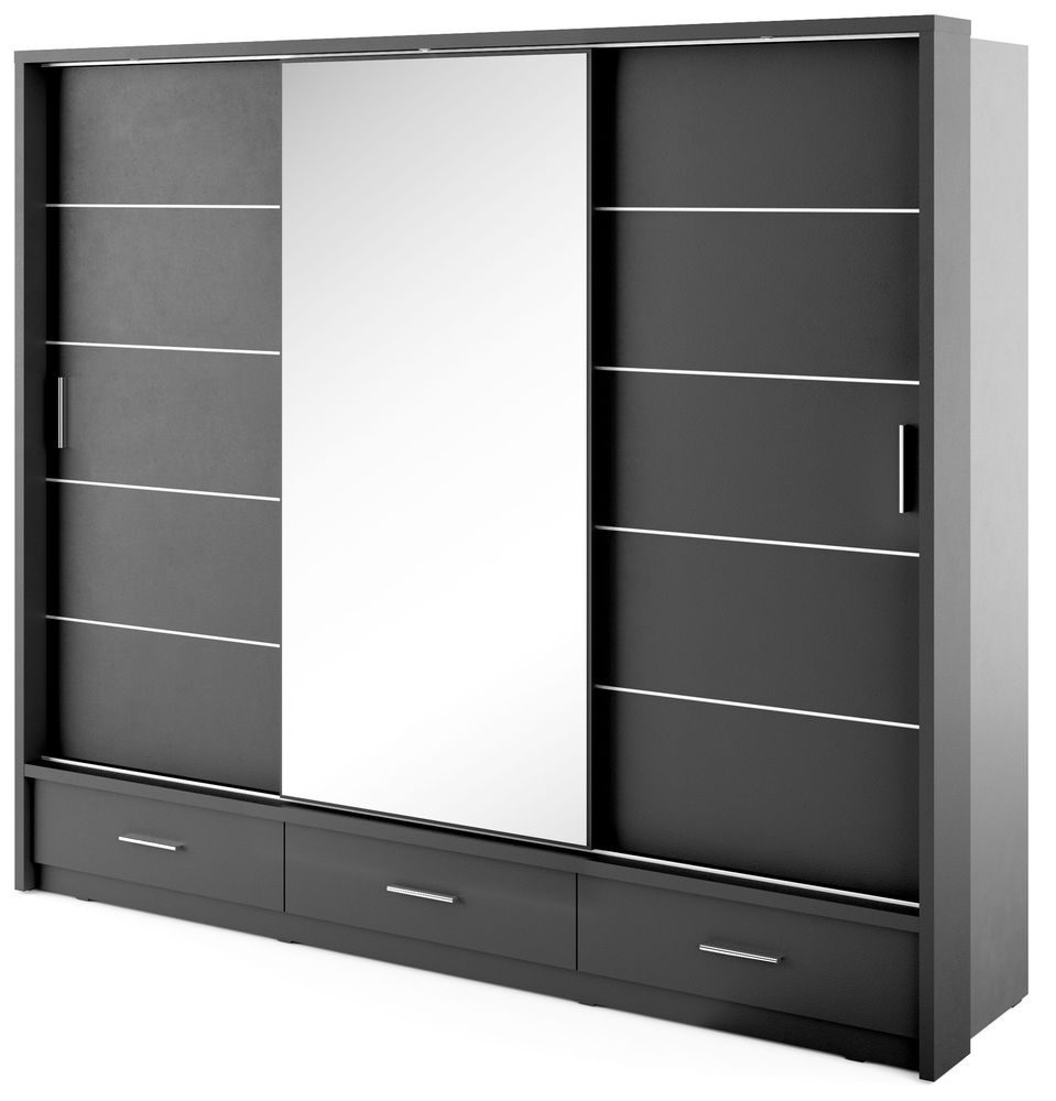 Svart garderob med inredning 250 cm