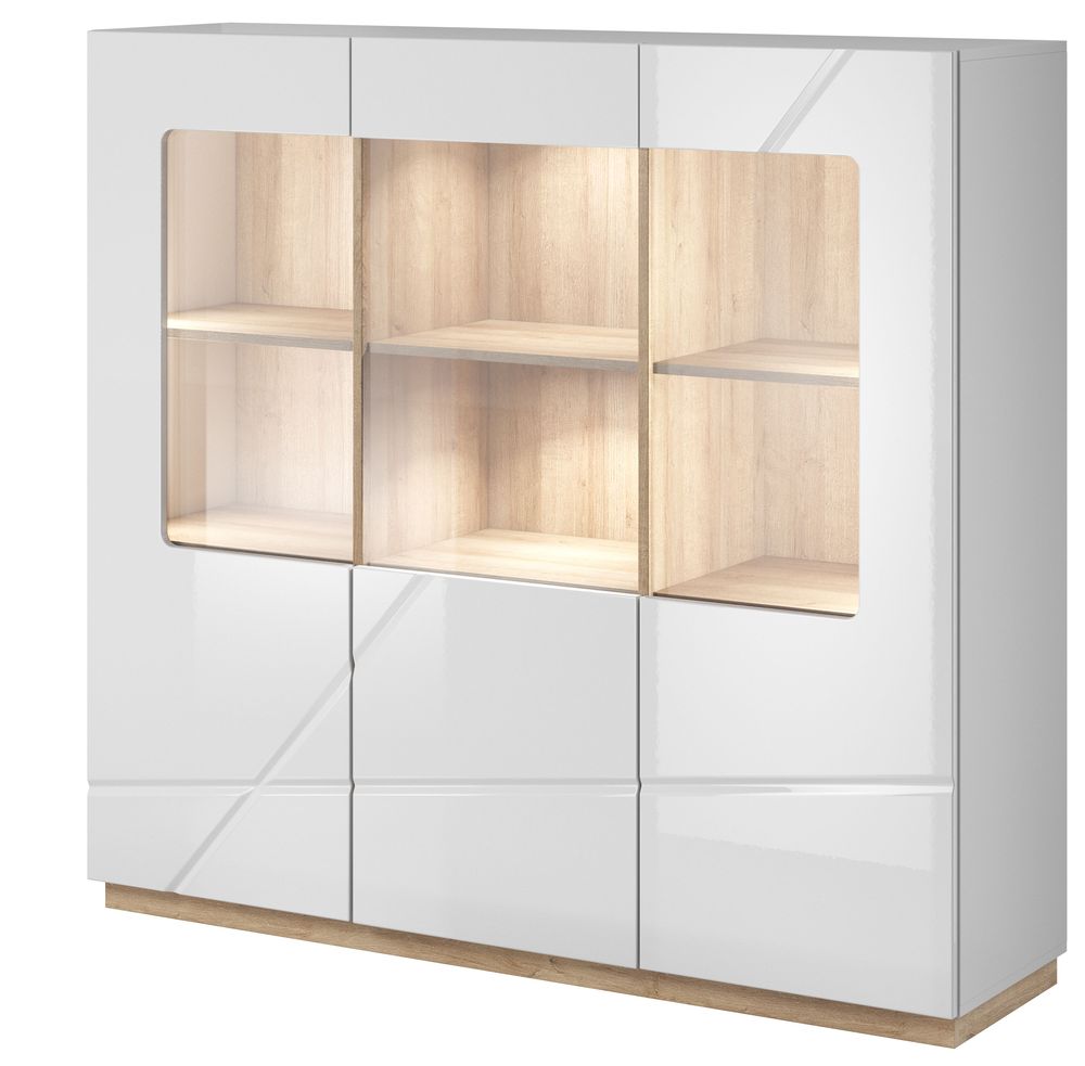 Hoogglans vitrinekast - Wit/Riviera eiken