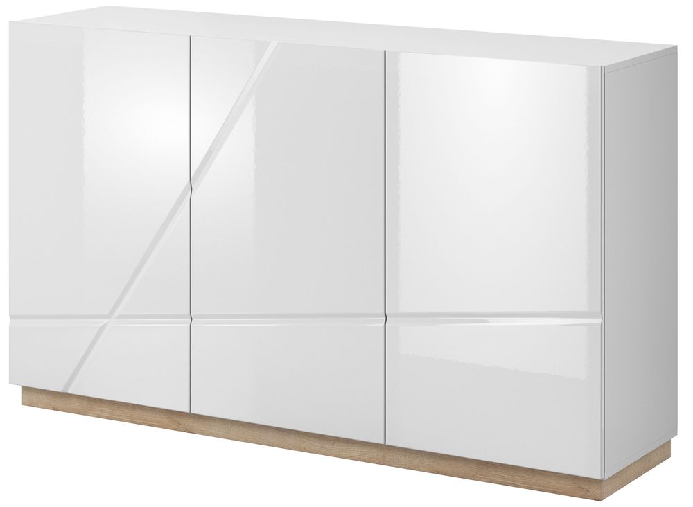 Hoogglans dressoir - Wit/Riviera eiken