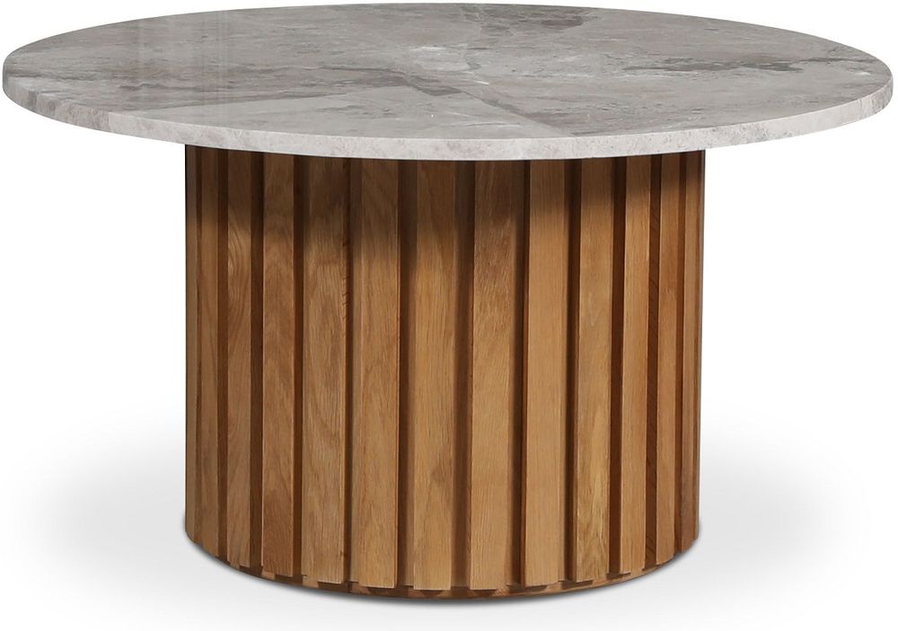 Marmeren salontafel �85 - Eiken / grijsbeige marmer