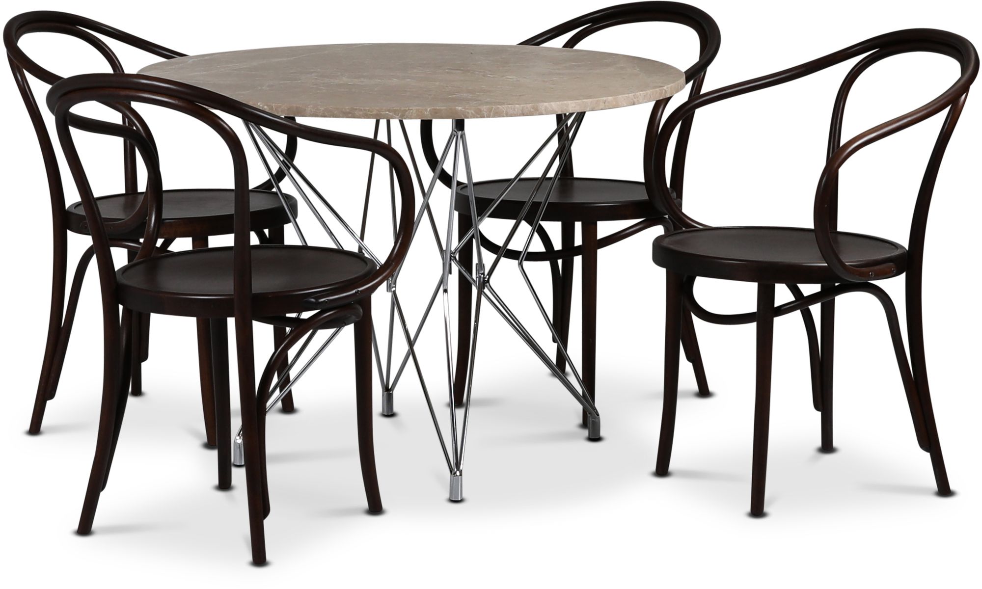 Zoo matgrupp �105 cm inkl. 4 st B�jtr� Karmstolar No30 Klassiker - Krom / Beige Empradore