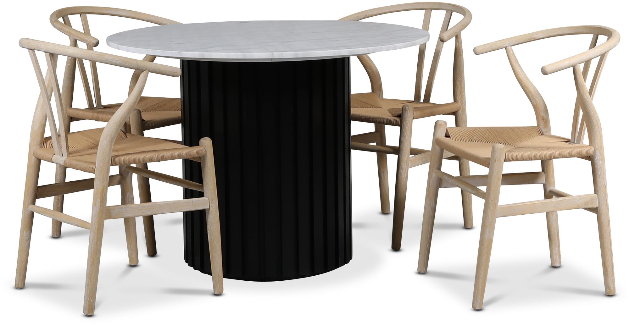Sumo matgrupp �105 cm inkl. 4 st Brandon matstolar whitewash - Svartbets / Ljus marmor + 3.00 x M�beltassar