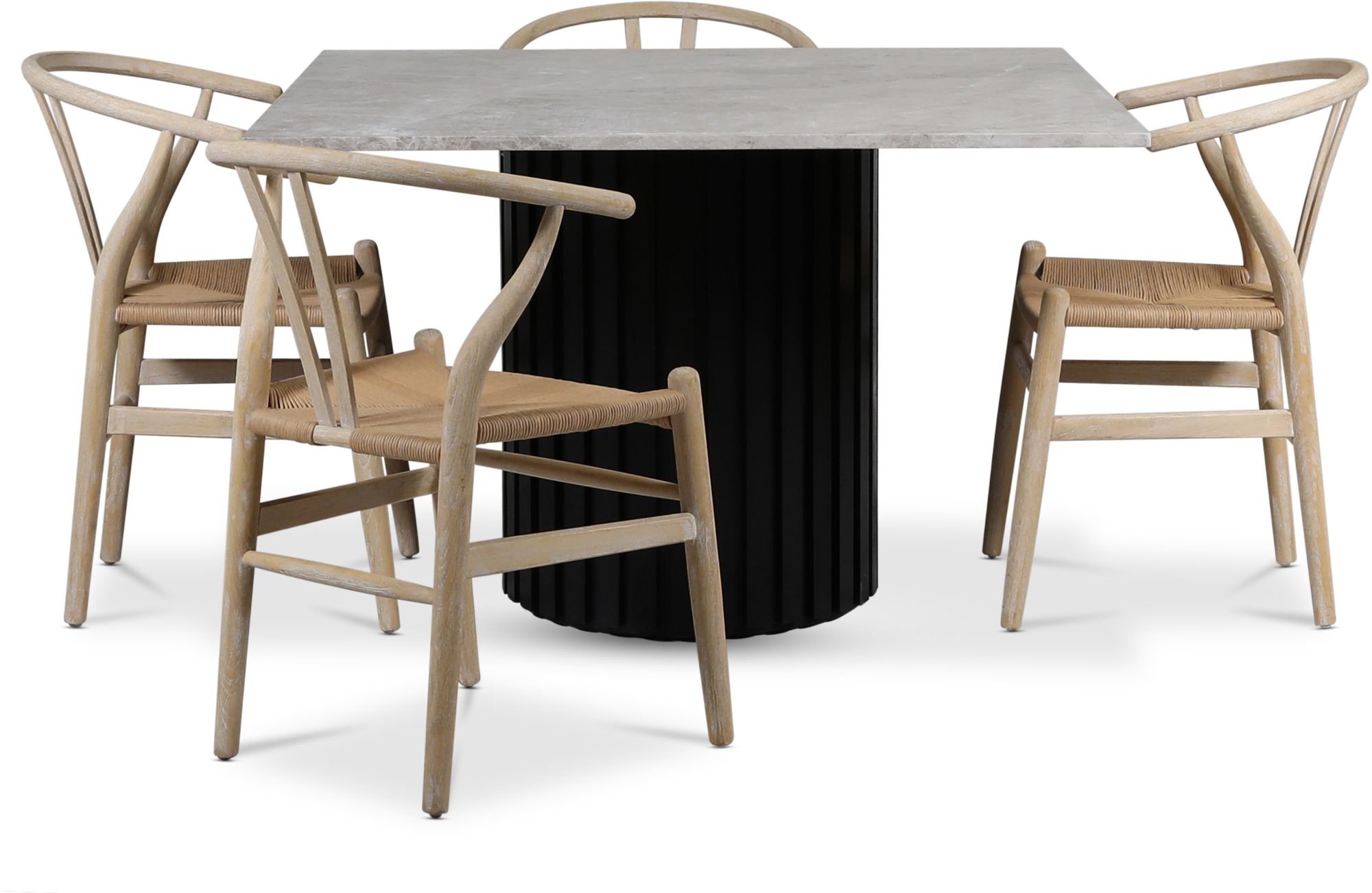 Sumo matgrupp 120x120 cm inkl. 4 st Brandon matstolar whitewash - Svartbets / Silver marmor + 3.00 x M�beltassar