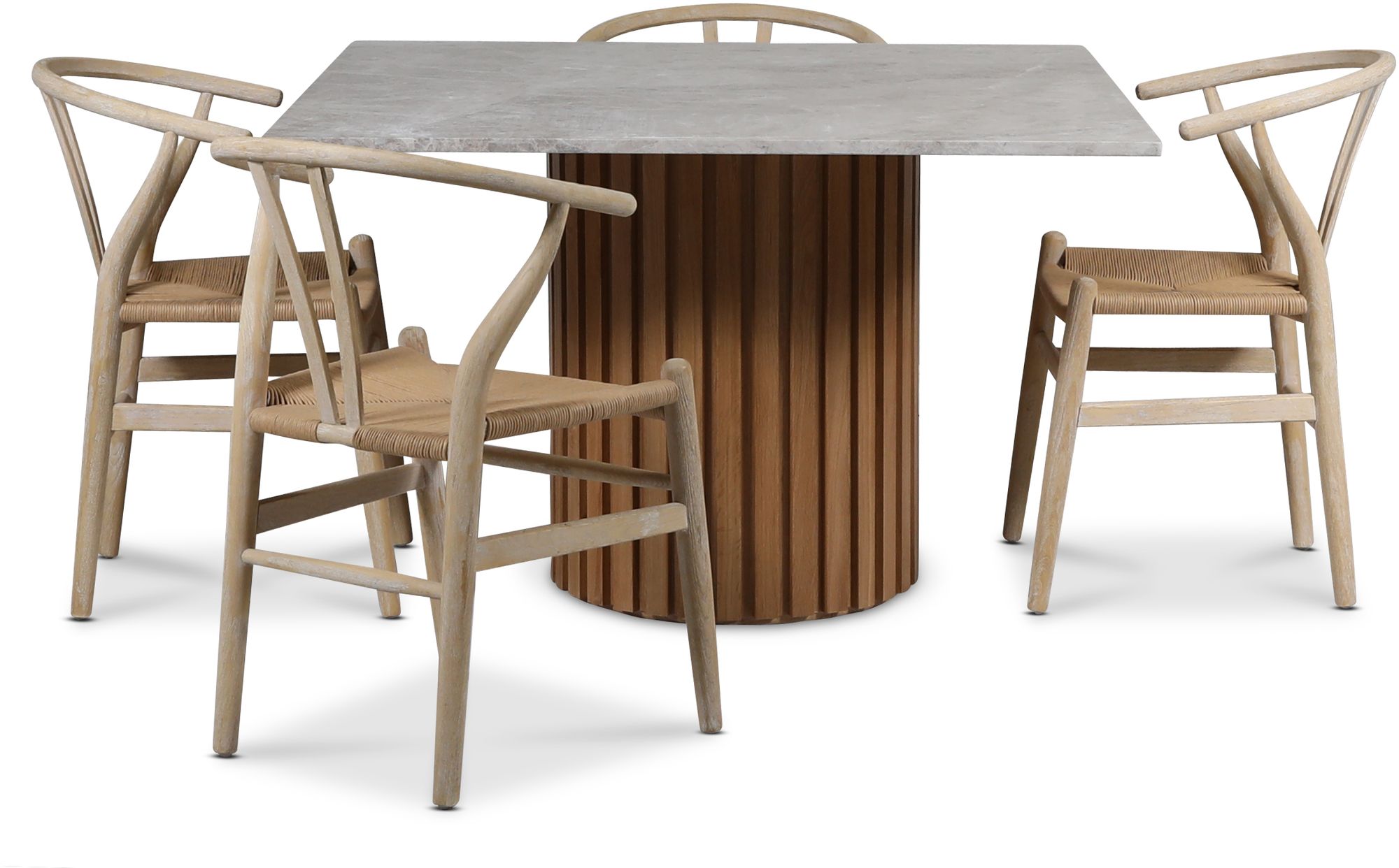 Sumo matgrupp 120x120 cm inkl. 4 st Brandon matstolar whitewash - Oljad ek / Silver marmor + 4.00 x Stolsdyna