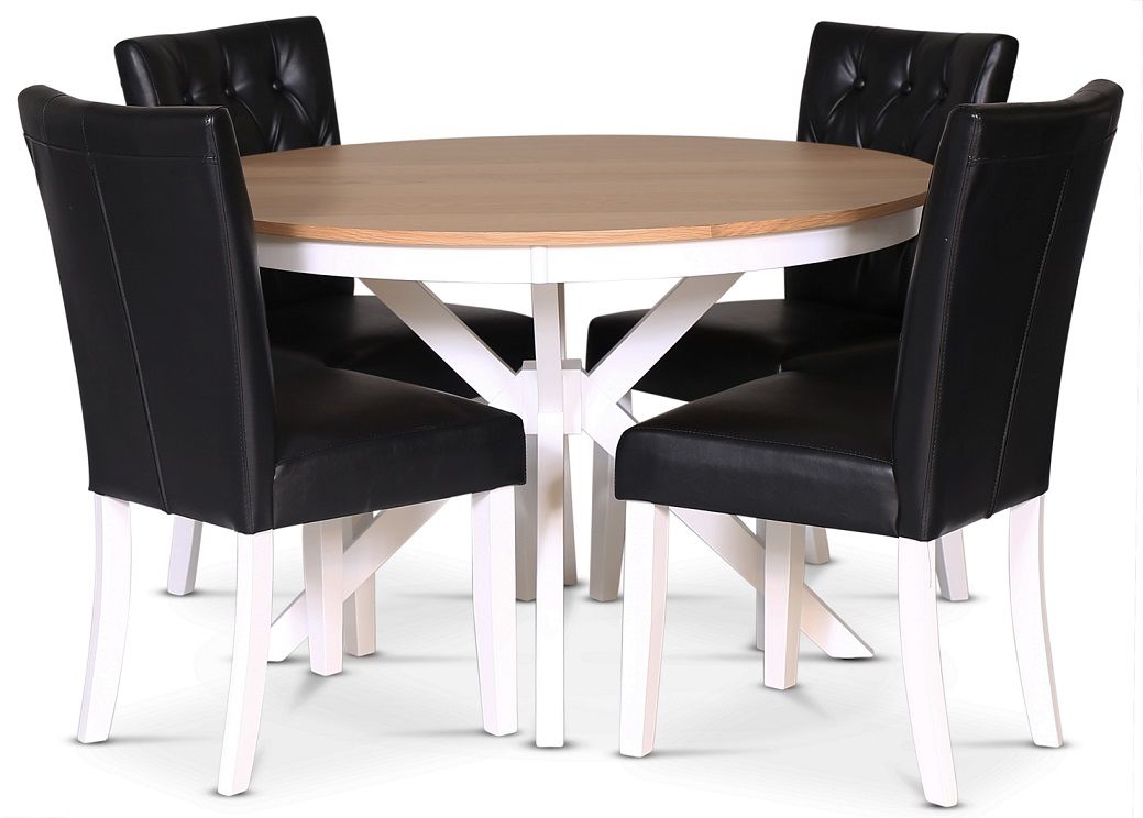 Troms� matgrupp 120 cm inkl. 4 st Crocket svarta matstolar - Vit / Ek + 3.00 x M�beltassar