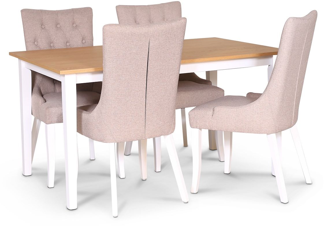 Fårö matgrupp 140 cm inkl. 4 st Saga beige stolar - Ek/vit Fårö matgrupp 140 cm inkl. 4 st Saga beige stolar - Ek/vit