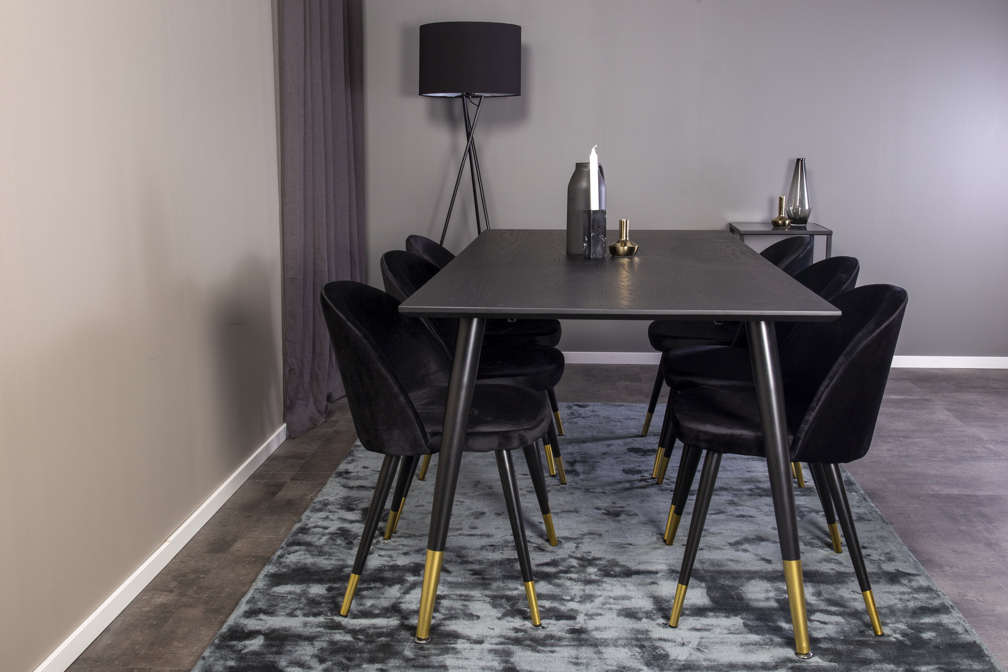 Dipp matgrupp med 6 st Velvet stolar - Svart