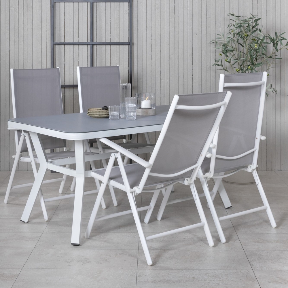Virya buiteneetset met 4 Break stoelen - Grijs/Wit