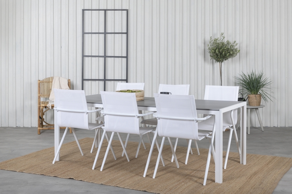 Break utematgrupp med 6 st Alina stolar - Grå/Vit Break utematgrupp med 6 st Alina stolar - Grå/Vit
