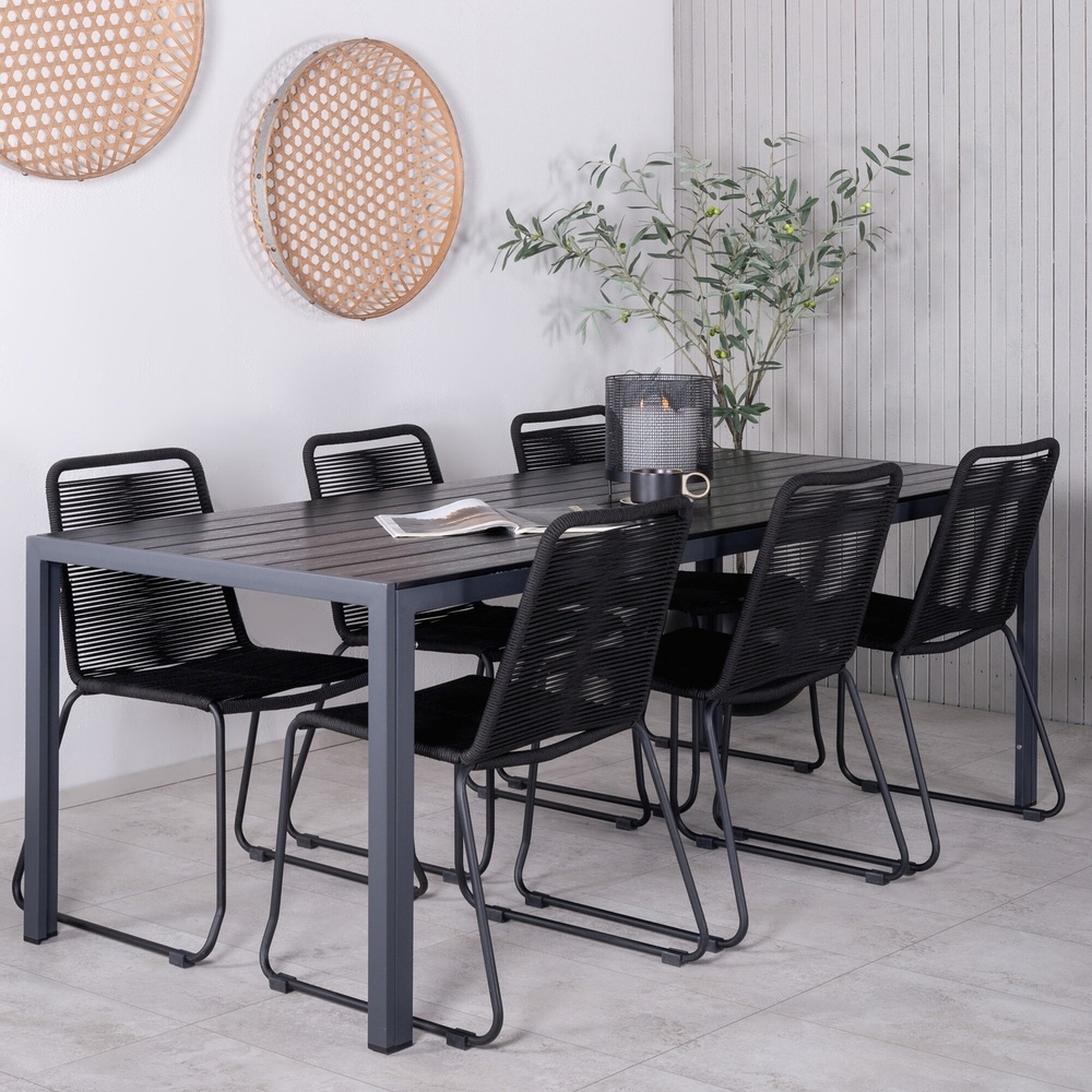 Break utematgrupp med 6 st Lindos stolar - Svart Break utematgrupp med 6 st Lindos stolar - Svart