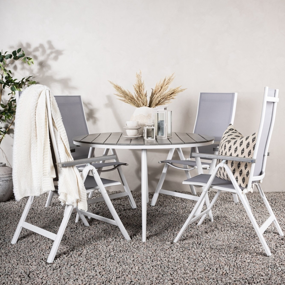 Break utematgrupp med 4 st Albany stolar - Grå/Vit Break utematgrupp med 4 st Albany stolar - Grå/Vit