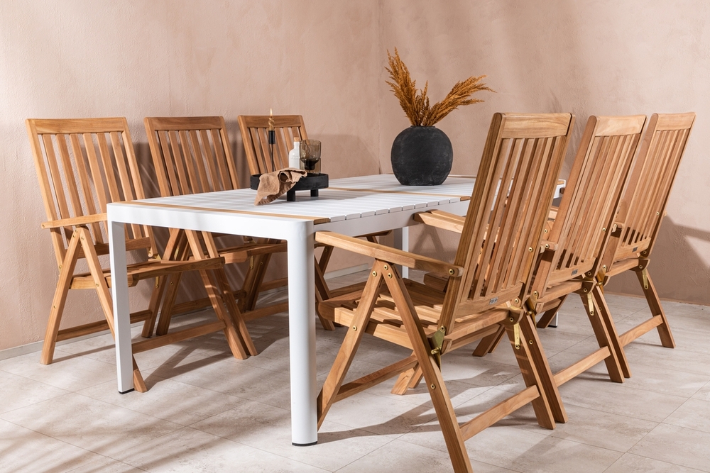 Togo utematgrupp med 6 st Kenya stolar - Teak/Vit