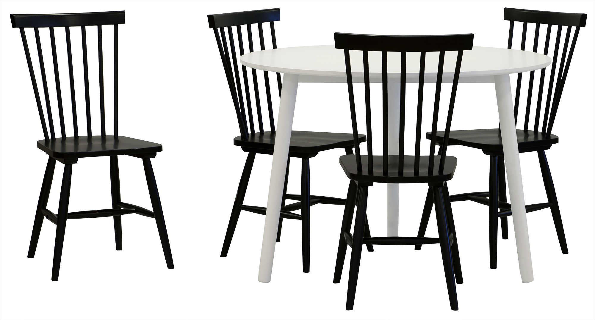 Eetgroep: Dageettafel - wit + 4 Karl sledestoelen - zwart + 3.00 x Meubelpoten