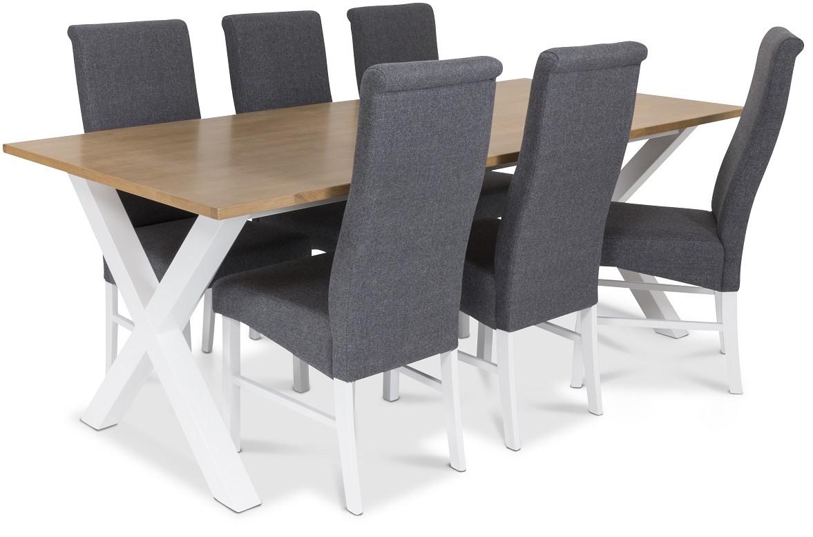 Isabelle matgrupp - Bord inklusive 6 st Isabelle stolar - Vit/ekbets