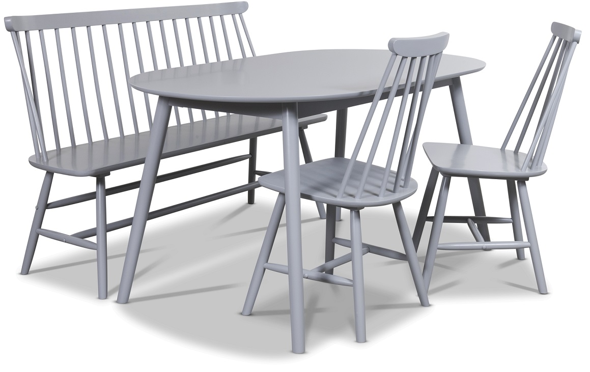 G�teborg Matgrupp - Ovalt Bord med 2 st gr� pinnstolar och 1 st gr� Pinnsoffa