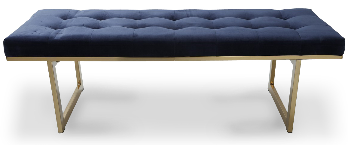 New York b�nk med knappar (B130 cm) - Bl� sammet / m�ssing