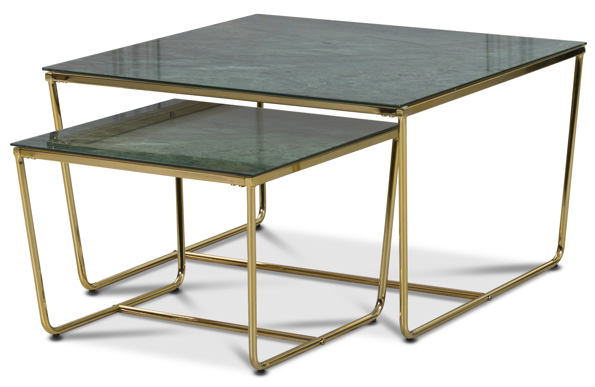 Stella Satsbord 75 x 75 cm - Gr�nt marmorerat glas / M�ssingsf�rgat underrede