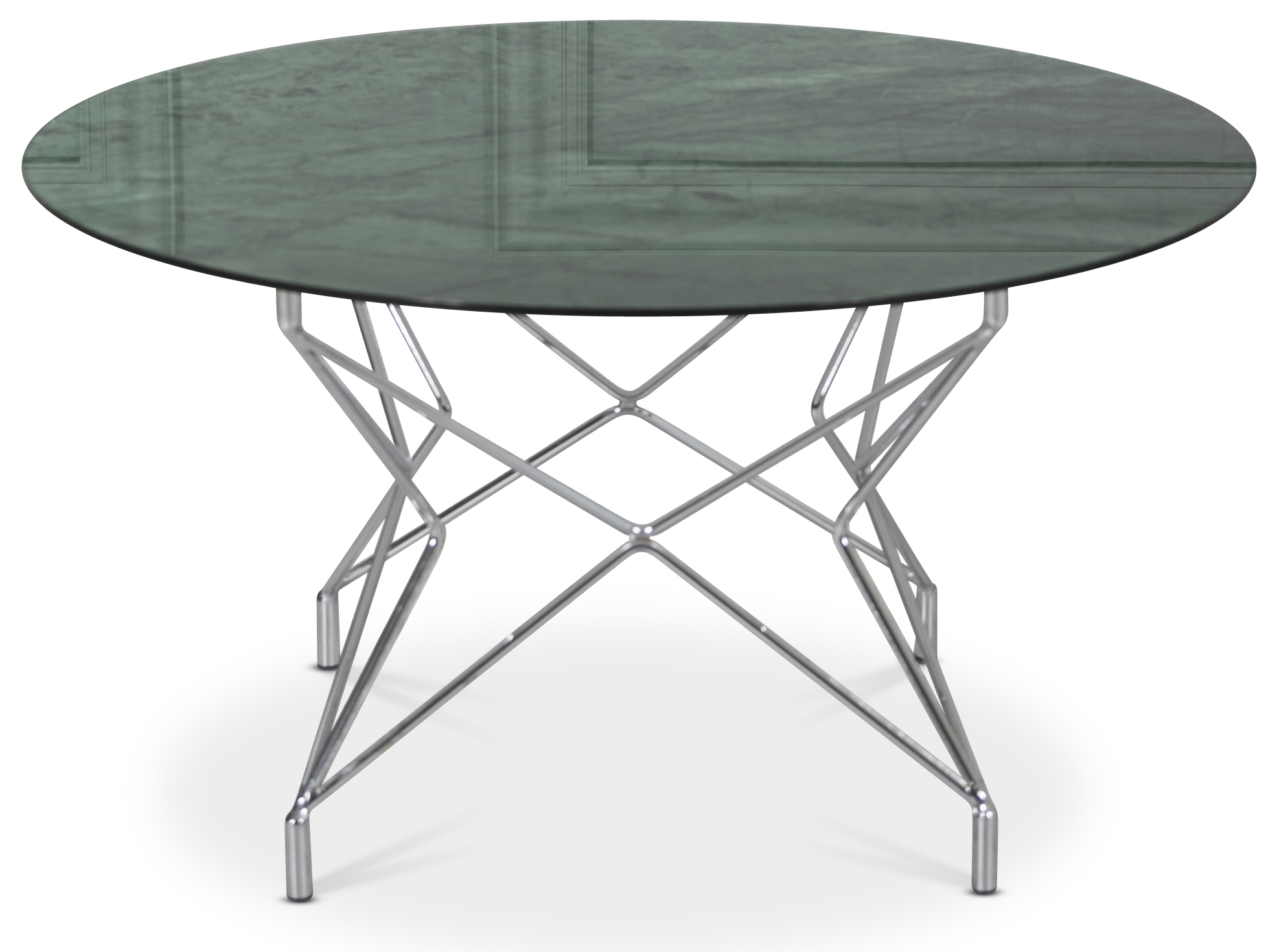 Soffbord Star 90 cm - Gr�nt marmorerat glas / Kromat underrede