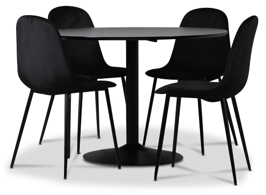 Zit eetgroep, eettafel met 4 Carisma fluwelen stoelen - Zwart/Zwart + 4.00 x Stoel kussen