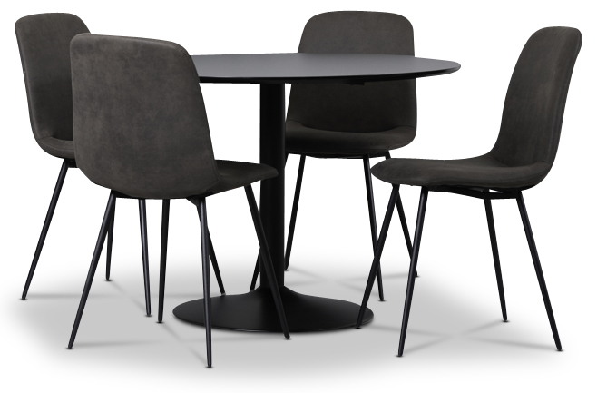 Zitgroep eettafel met 4 Smokey eetkamerstoelen - Zwart/Vintage + 4.00 x Stoel kussen Zitgroep eettafel met 4 Smokey eetkamerstoelen - Zwart/Vintage + 4.00 x Stoel kussen