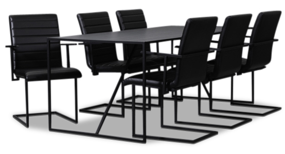 Lazio matgrupp 195 cm bord med 6 st Lazio stolar - Svart