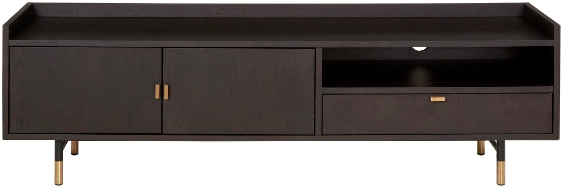 Impala TV-b�nk i brunbetsad ek / guld