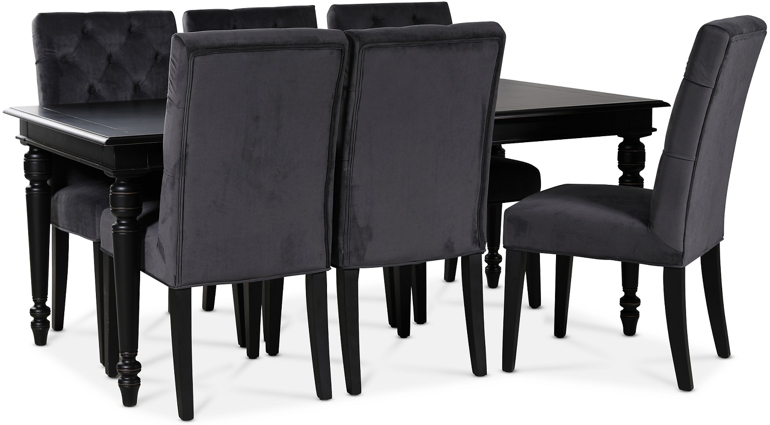 Paris matgrupp 180 cm bord svart + 6 st Ventos matstolar gr�tt sammet