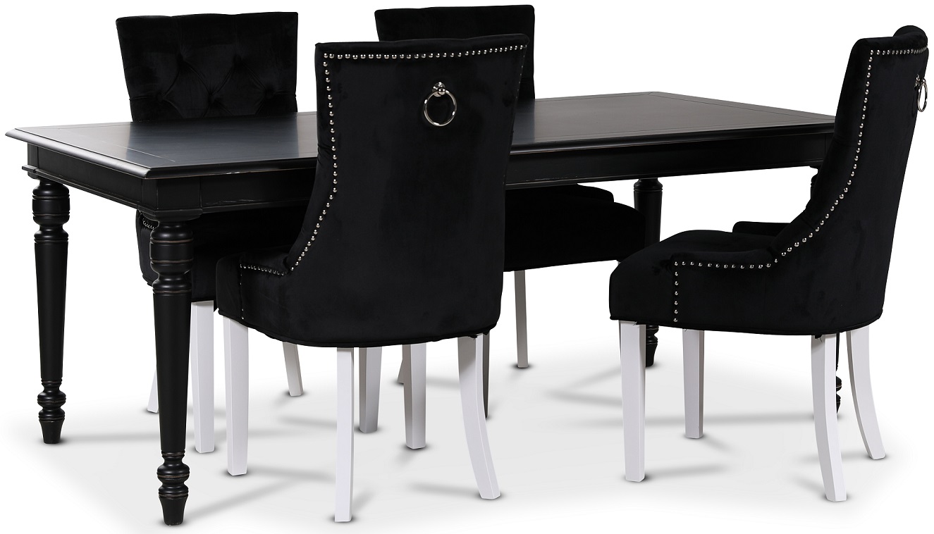 Paris matgrupp svart bord med 4 st Tuva Decotique stolar i svart sammet