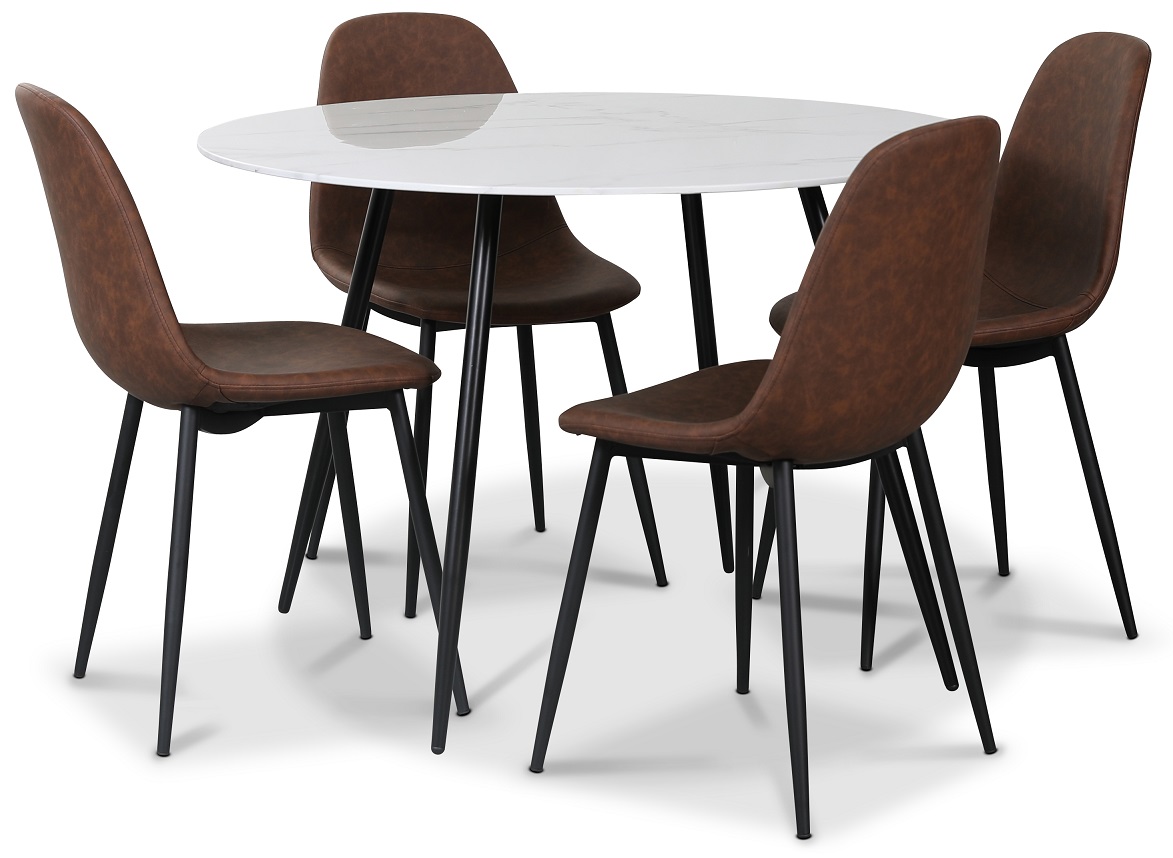 Atlantic matgrupp, 110 cm runt bord + 4 st Empire stolar brun PU