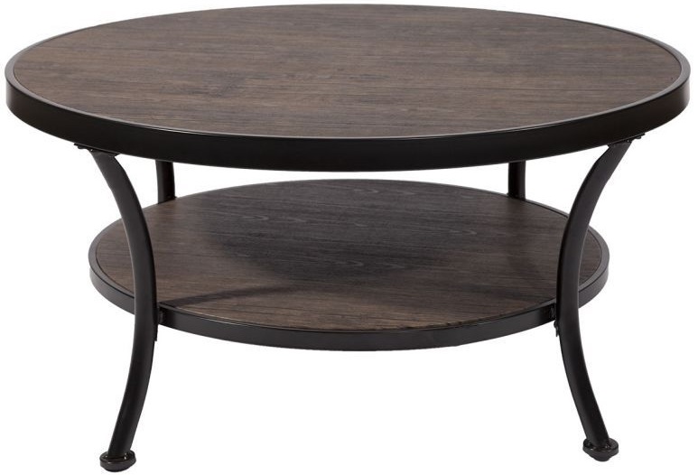 Manilla ronde salontafel �91 cm - Donker gebeitst hout/zwart + Meubelpoten