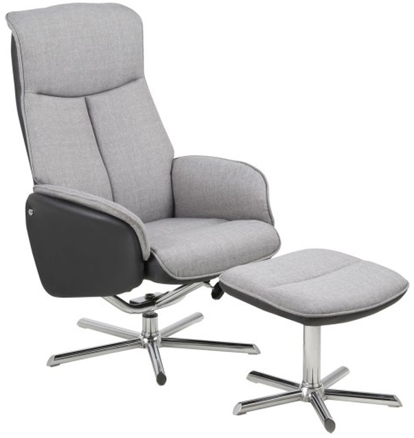 Oklahoma f�t�lj med fotpall - Gr� / Svart PU / Krom