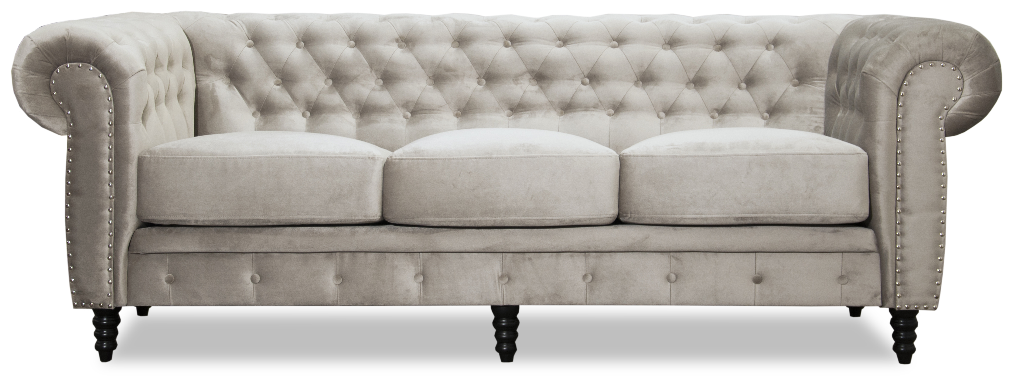 Ashford 3-sits chesterfield i beige sammet Ashford 3-sits chesterfield i beige sammet