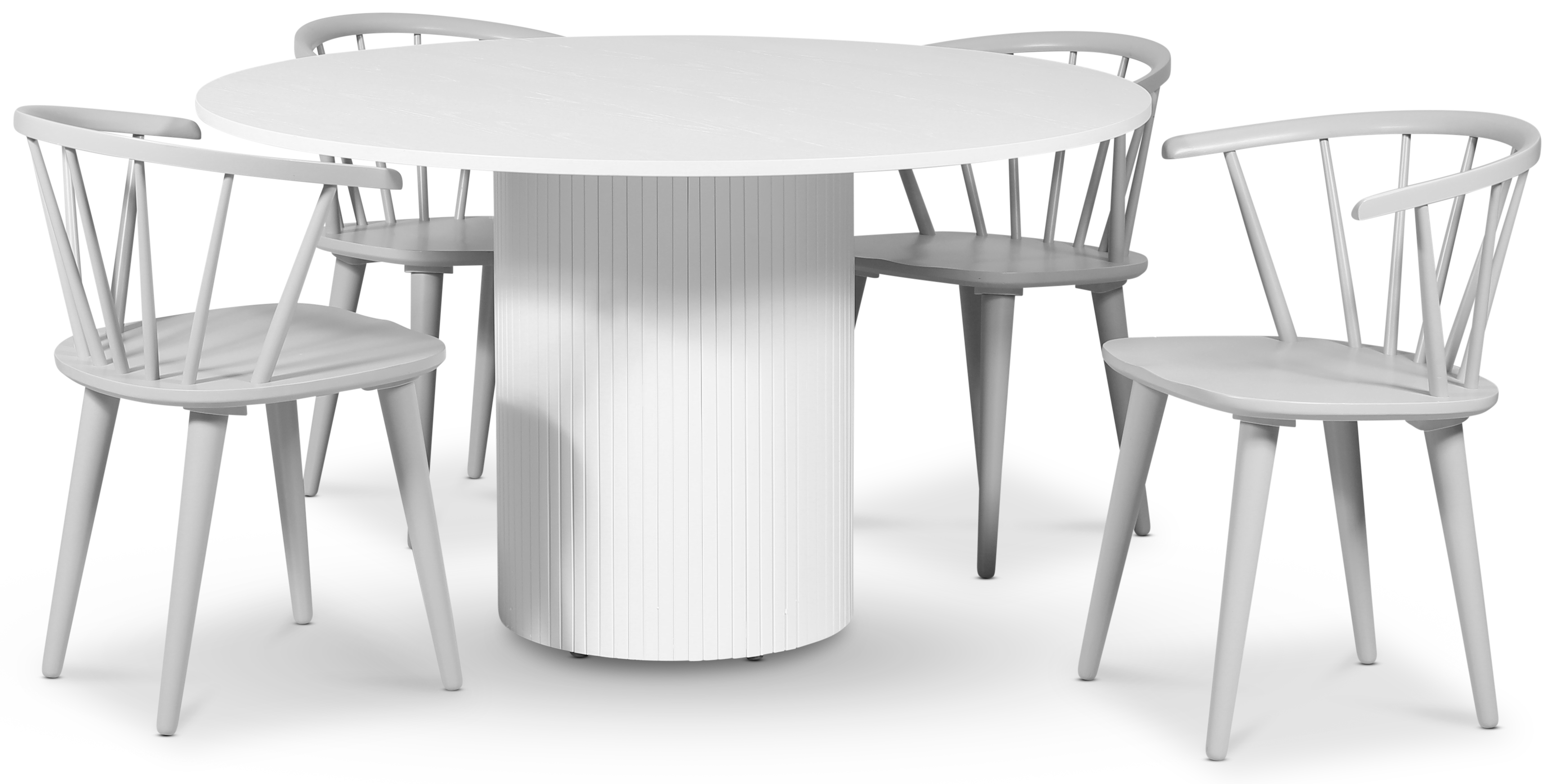 Pose matgrupp: Bord �130 cm inklusive 4 st gr�a Dalsland karmstolar - Vitbetsad ek
