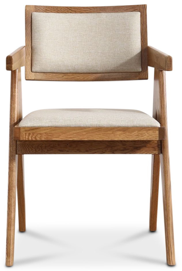 Sara fauteuil in notenhout met linnen stof + Meubelpoten