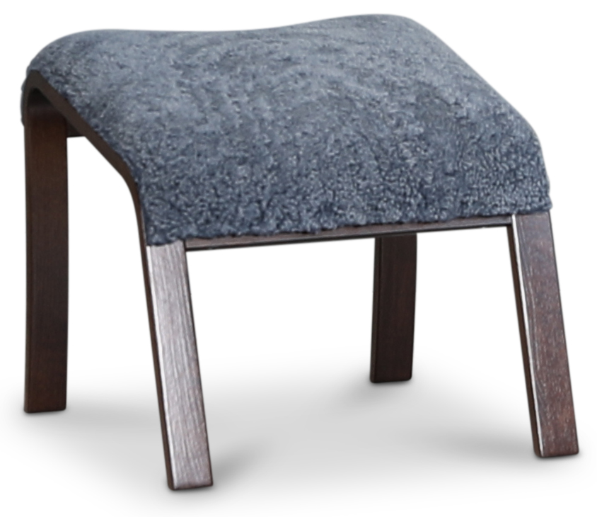 Lammet / Fushion fotpall i fårskinn scandinavian grey - Mörk valnöt Lammet / Fushion fotpall i fårskinn scandinavian grey - Mörk valnöt