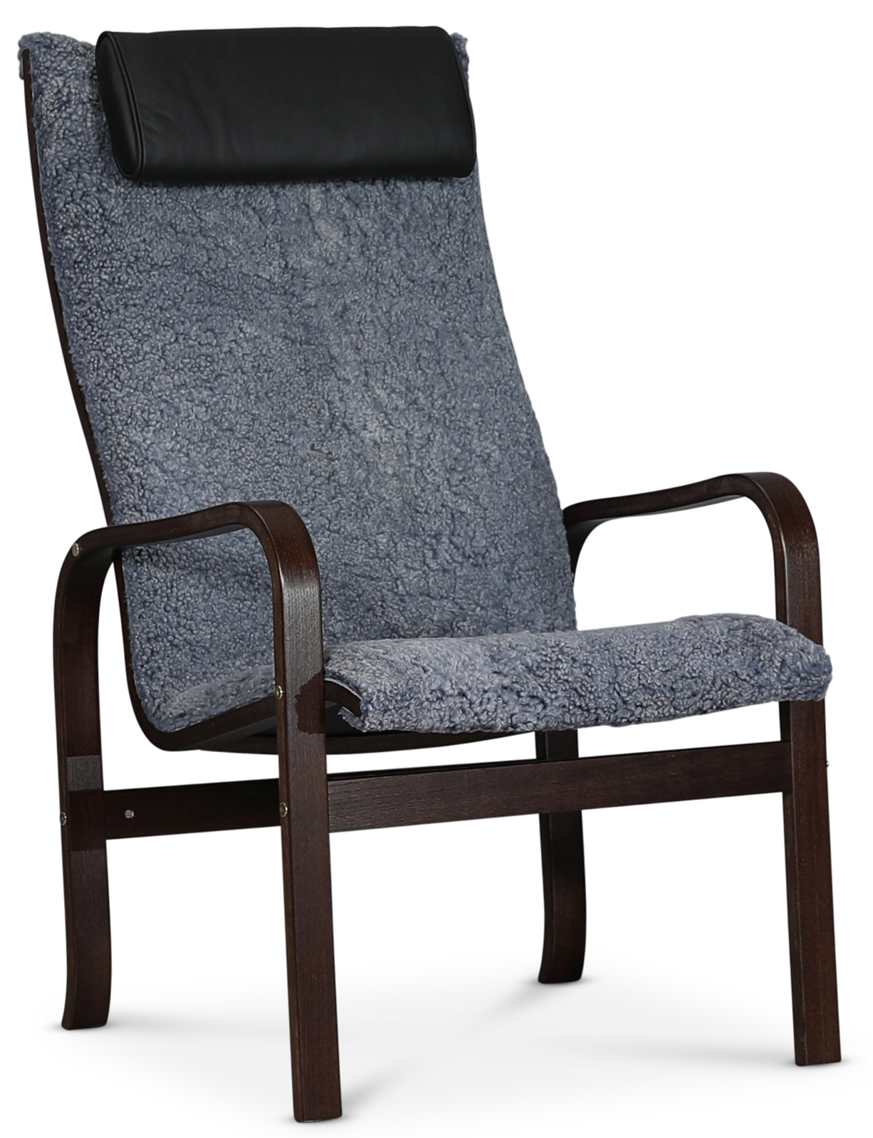 Fushion fauteuil in schapenvacht scandinavisch grijs - Donker walnoot
