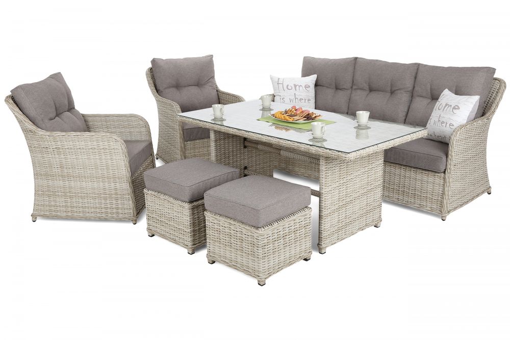 Soffgrupp Bergamo med fåtöljer, pallar & bord - Beige/beige melerad Soffgrupp Bergamo med fåtöljer, pallar & bord - Beige/beige melerad