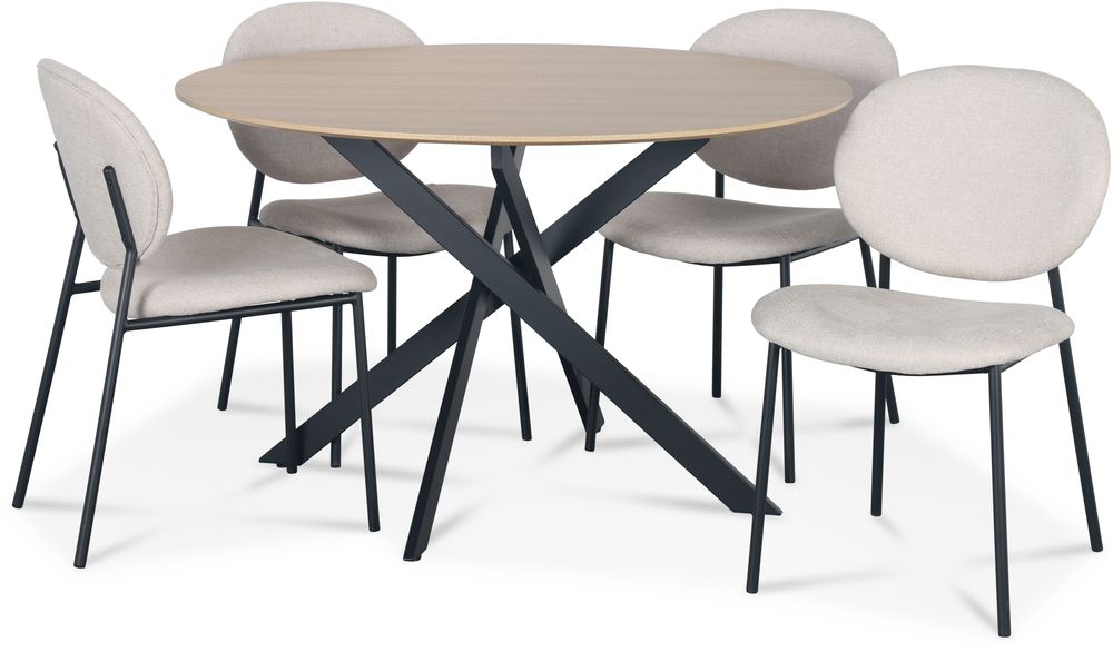 Hogrän matgrupp Ø120 cm bord i ljust trä + 4 st Tofta beige stolar Hogrän matgrupp Ø120 cm bord i ljust trä + 4 st Tofta beige stolar