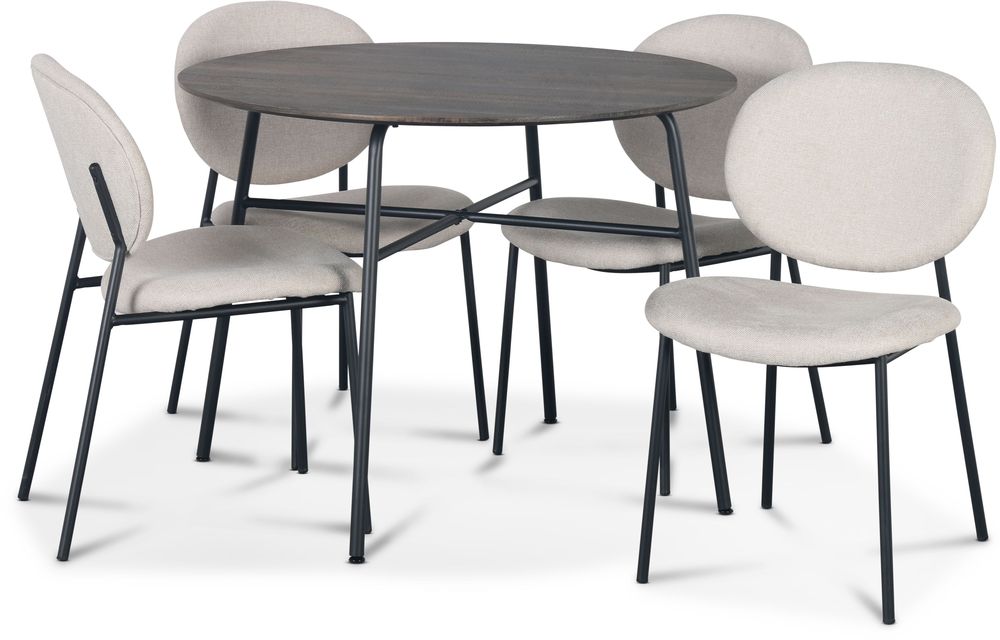 Tofta matgrupp �100 cm bord i m�rkt tr� + 4 st Tofta beige stolar