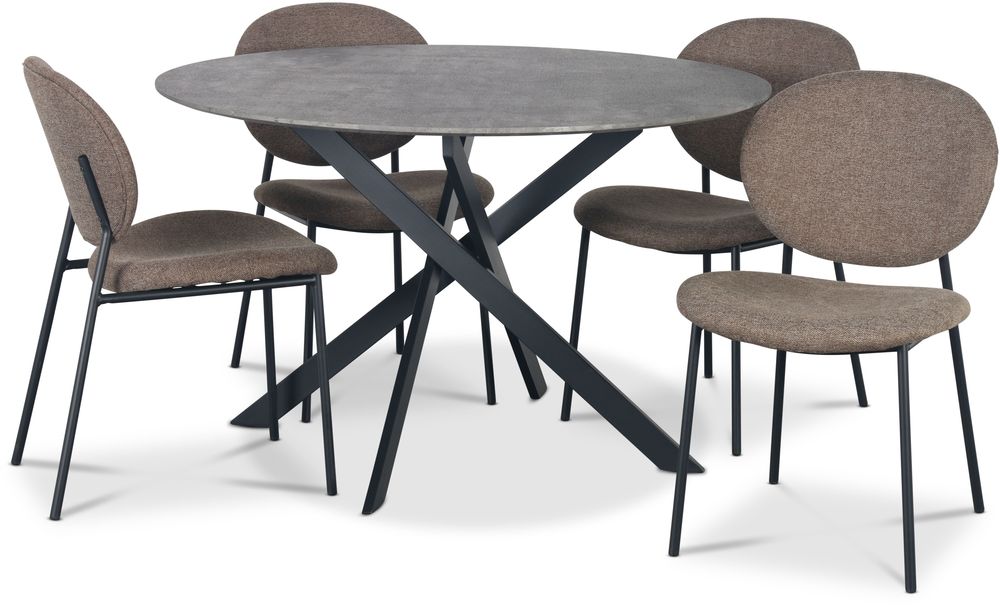 Hogr�n matgrupp �120 cm bord i betongimitation + 4 st Tofta bruna stolar