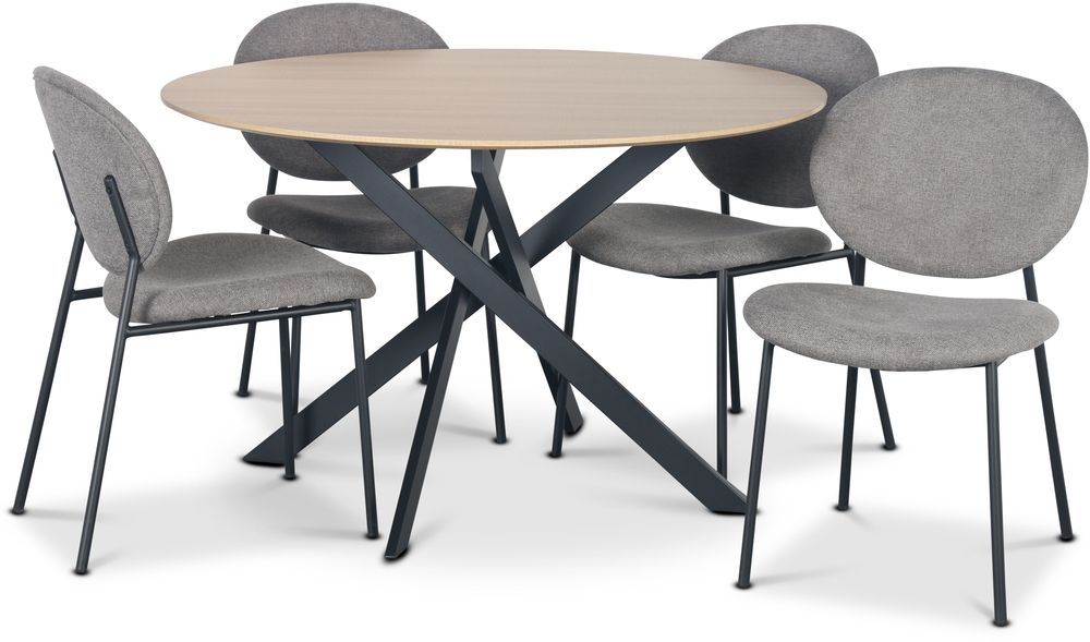 Hogr�n matgrupp �120 cm bord i ljust tr� + 4 st Tofta gr� stolar